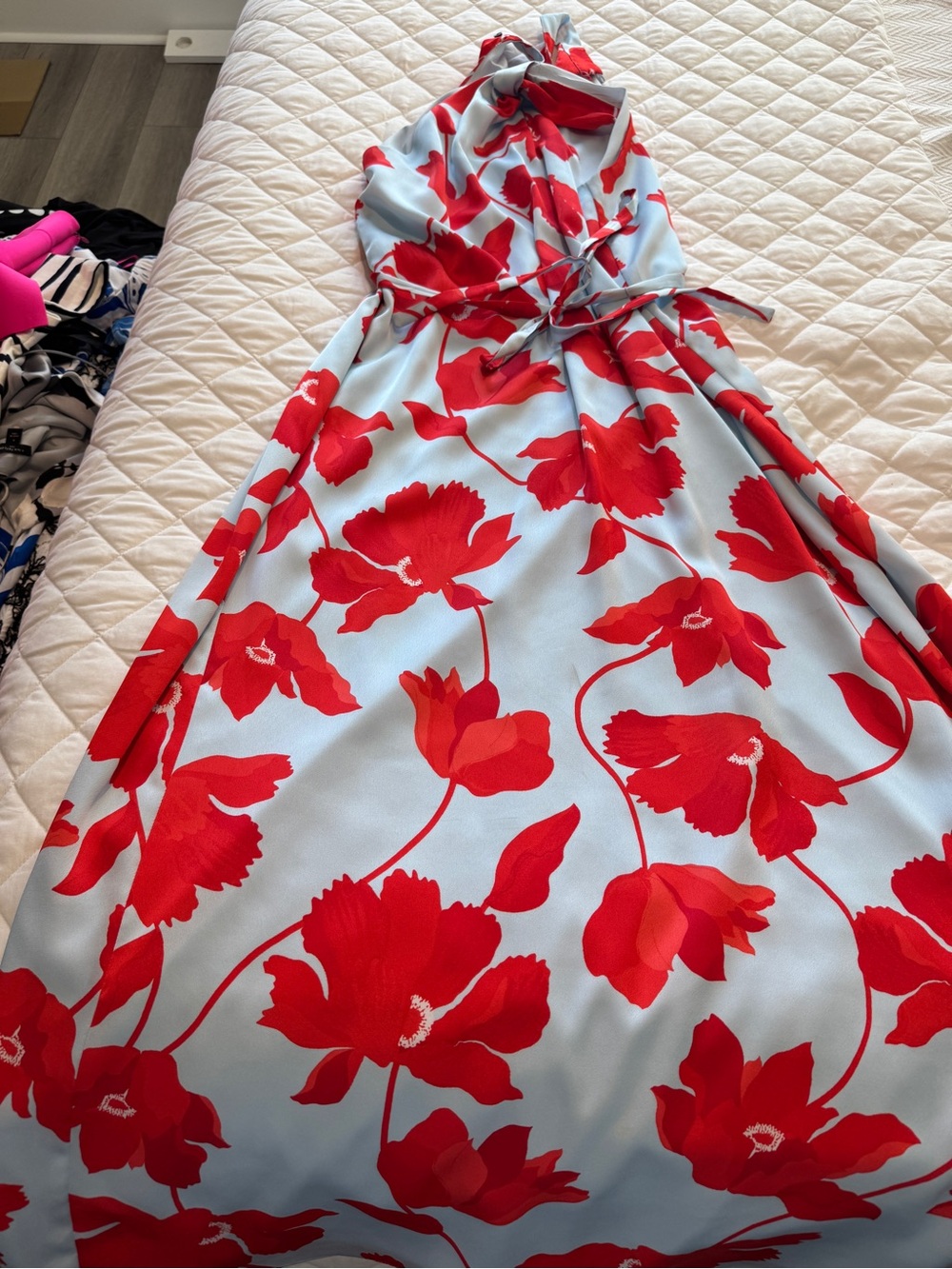 Ann Taylor Blue Maxi Dress with Red Floral Print